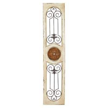 Deco 79 Wood Scroll Window Inspired Wall Decor with Metal Scrollwork  Relief, 10 x 1 x 25, White