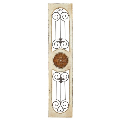 Wood Scroll Distressed Door Inspired Ornamental Wall Decor with Metal Wire  Details White - Olivia & May