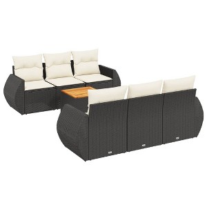 vidaXL 7 Piece Patio Sofa Set with Cushions Black Poly Rattan - Black and Cream - 1 of 4