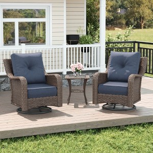 LayinSun Wicker Outdoor Furniture Set with 6-inch Comfy Cushions, High Back Patio Furniture Set with Swivel Rocking Chairs and Side Table - 1 of 4