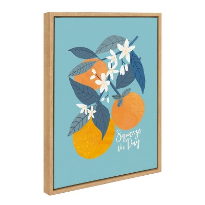 Squeeze the Day Motivational Orange Canvas Print with Natural Frame