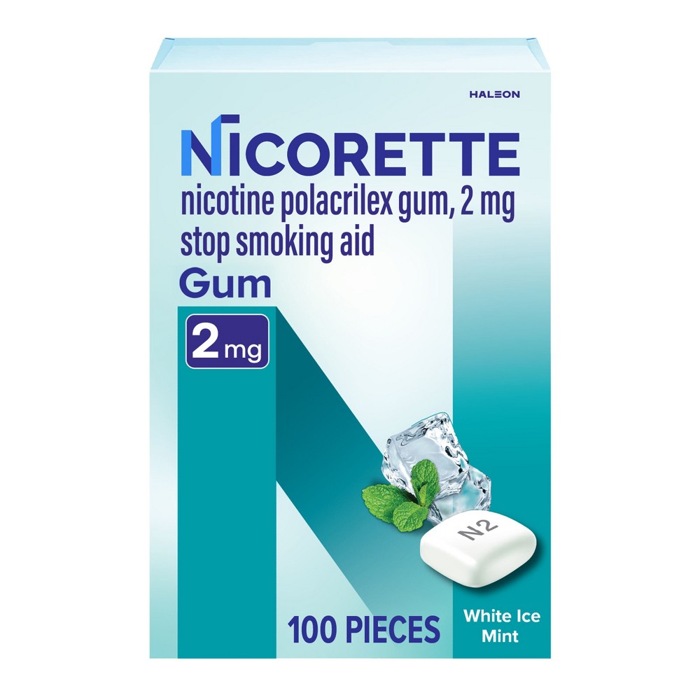 Nicorette 2mg Stop Smoking Aid Nicotine Gum - White Ice Mint - 100ct