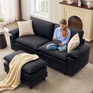 TYBOATLE 122" Leather Sectional Sofa Set, Comfy Modular Couch with Chairs, Deep Seat & Adjustable Armrest for Living Room, Apartment, Office, Studio - 1 of 4