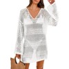 Womens Long Sleeve Summer V Neck Knitted Swimsuits Cover Up Tunic - 3 of 3