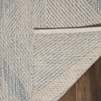Light Blue Handwoven Cotton and Wool 10' x 14' Area Rug