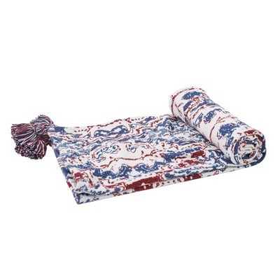 C&F Home 50" x 60" Taarush Red & Blue Grunge Pattern w/ Tassels Cotton Super Soft Cozy Accent Throw Blanket