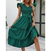 Women's Summer Casual Dresses Cap Ruffle Sleeveless V Neck Smocked Flowy Beach Sundress Belted Tiered Boho Maxi Dress - 4 of 4