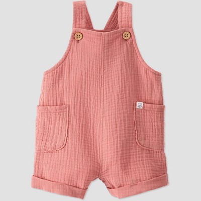 Image of Baby Organic Cotton Gauze Shortalls - little planet by carter's Light Red 3M