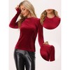 INSPIRE CHIC Women's Metallic Velvet Puff Long Sleeve Mock Neck Glitter T-shirt - 2 of 4