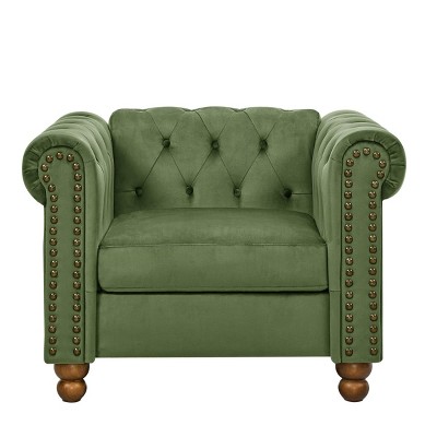 Chesterfield Tufted Velvet Accent Chair, Nailhead Trim Armchair with Rolled Arms, Deep Cushion, Classic Living Room Chair-The Pop Home