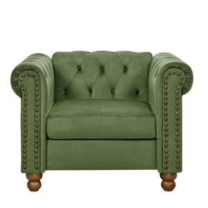 Chesterfield Tufted Velvet Accent Chair, Nailhead Trim Armchair with Rolled Arms, Deep Cushion, Classic Living Room Chair-The Pop Home - 1 of 4