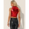 Allegra K Women's Metallic Mock Neck Zip-Up Shiny Holographic Crop Tank Top - 4 of 4