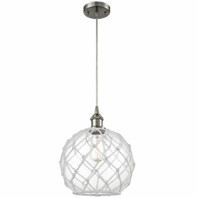 Farmhouse Rope - 1 Light Cord Hung Mini Pendant In Industrial Style-13 Inches Tall and 10 Inches Wide