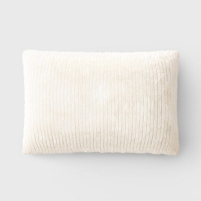 Striped Faux Fur Lumbar Throw Pillow Ivory - Threshold™