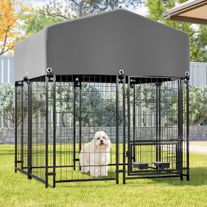 ORRD  Large Outdoor Dog Kennel with Roof & Cover, Heavy Duty Welded Wire Cage with Dual Lock for Medium Large Dogs - 1 of 4