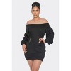 Slickblue Black Off Shoulder Mini Dress With Puff Sleeves and Side Lace-Up Detail - Size S to L - 2 of 4