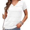 Coolmee Short Sleeve T-Shirts for Women V Neck Tops Hollow Out Vacation Clothes Travel Business Casual Outfits - 2 of 3