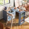 VYNXARIA Rolling Kitchen Island With Extended Table,2 Fluted Glass Doors, Kitchen Island with a Storage Compartment and Side 3 Open Shelves, Gray - 2 of 4