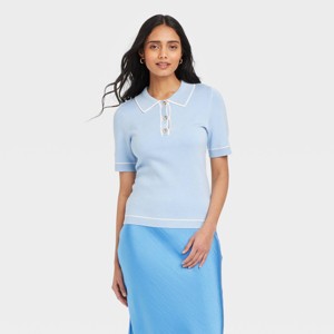 Women's Short Sleeve Polo Collar Pullover Sweater - A New Day™ - 1 of 3