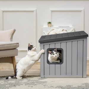 CAVINAS  Dual Entry Outdoor Pet House  for Cats,Sloping Rainproof Roof with Drainage Hole & Simple Assembly,Gray - 1 of 4