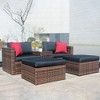 YOOCOZZ Outdoor 5-Piece Sectional Sofa Set with Thick Cushions and Pillows, Convertible Design - Brown - 2 of 4