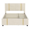 Okak Queen Platform Bed Frame with LED Lights and USB Charger No Box Spring Needed Upholstered Bed with Gold Decoration and Trundle - 3 of 4