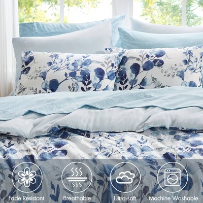 Regency Heights 9Pcs BIAB Floral Print Cottage Style Lightweight Comforter Set, Seersucker Textile Ultra Soft Breathable Bedding Set, Blue, Queen — фото 3
