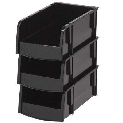 IRIS USA 12 Pack X-Small Plastic Open Front Stackable Storage Bin, Black
