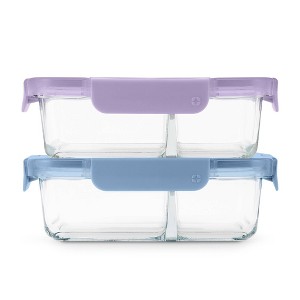 Ello Color Lock Glass 3.4c 2pk Divided Meal Prep Food Storage Container Set Purple/Blue - 1 of 4