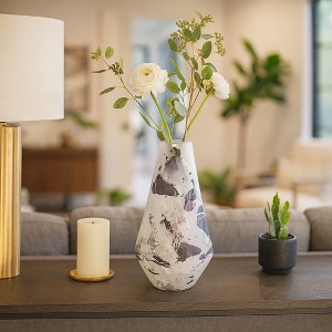 Glass Vase for Living Room Decor - Flower Vase with Abstract Design - Perfect Decorative Accent for Home, Office, and Bedroom Decor - 11" White - 1 of 4