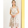 Allegra K Women's Floral Chiffon Flutter Sleeve Belted Square Neck Ruffled Hem Dress - 3 of 4