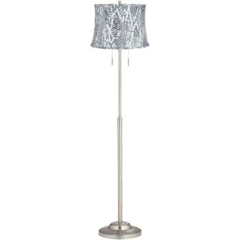 360 Lighting Modern Floor Lamp Thin 66" Tall Brushed Nickel Velvet Snake Drum Shade for Living Room Reading Bedroom Office