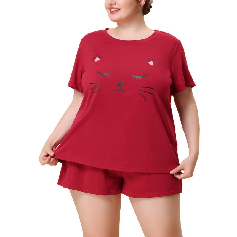 Agnes Orinda Women's Plus Size Comfort Cute Cat Print Short Sleeve Pajama Set, 1 of 6