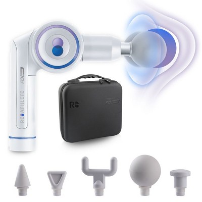 Reathlete FOLD Wireless Handheld Folding Percussive Massage Therapy Gun with 5 Interchangeable Heads for Athletes with Muscle and Joint Pain, White