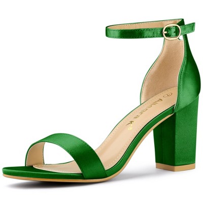Allegra K Women's Satin Open Toe Ankle Strap Chunky Sandals