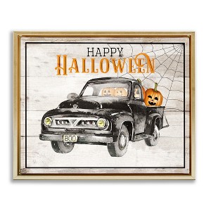 Stupell Industries Happy Halloween Pumpkin Truck Floating Frame Canvas Art - 1 of 4