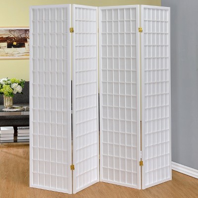 Vynxaria Sartre White 4-Panel Room Divider Folding Shoji Screen