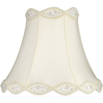Springcrest Cream Scalloped Gallery Medium Bell Lamp Shade 7" Top x 14" Bottom x 12.5" High (Spider) Replacement with Harp and Finial