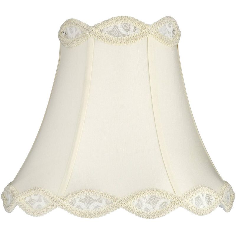 Springcrest Cream Scalloped Gallery Medium Bell Lamp Shade 7" Top x 14" Bottom x 12.5" High (Spider) Replacement with Harp and Finial, 1 of 9