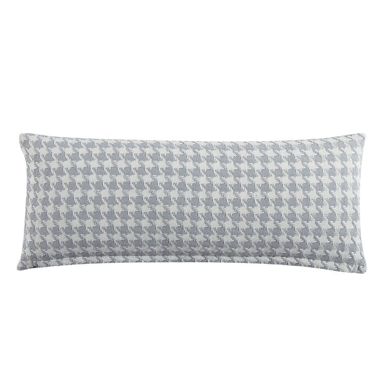 Kenneth Cole New York Houndstooth Decorative Pillow Cover  Cotton  Grey Ivory  14X36, 1 of 6