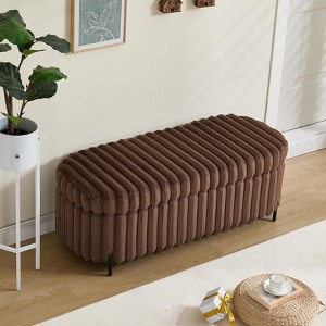 Sapphtopaz Ottoman Faux Fur Foot Stool with Black Metal Legs Modern Ottoman with Upholstered for Living Room, Bedroom, Entryway - 1 of 4