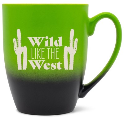 100 North Cactus Design 10 Ounce Green and Black Two Toned Ombre, Comfortably Fits Your Hands, Ceramic Tea Coffee Cup Mug, Wild Like The West
