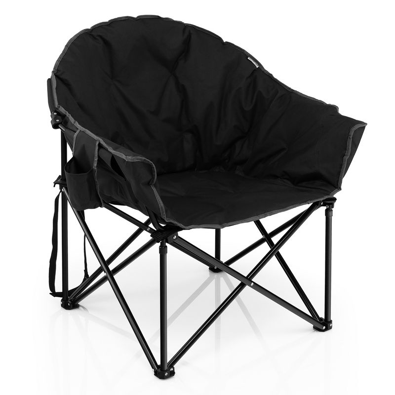 Costway Folding Camping Moon Padded Chair with Carry Bag Cup Holder Portable Navy\ Brown\Grey, 1 of 10