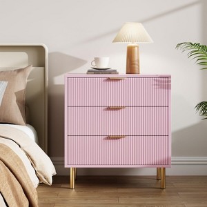 Modern Pink 3-Drawer Dresser for Bedroom with Gold Handles, Large Drawers, Wood, Organizer for Living Room, Hallway and Entrance - 1 of 4