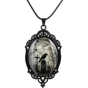 Gothic Bat Glass Pendant Necklace With Rope Chain For Punk Witch Victorian Jewelry Accessories - 1 of 4