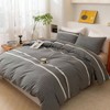 Set of 3 Duvet Cover Set, King, 100 Washed Cotton, Grey Stripes, Ultra Soft - 4 of 4