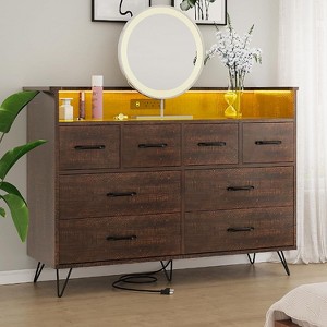 coucheta 8-Drawer Dresser with Charging Station and LED Lights, Wide Bedroom Dresser with 3 Outlets & 2 USB Ports & Gold Handles, for Living Room - 1 of 4