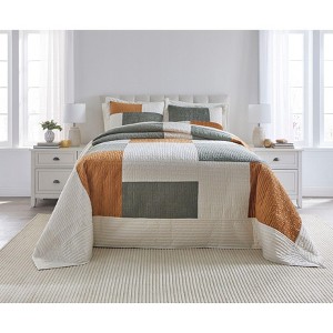 BrylaneHome Modern Velvet Patchwork Bedspread - 1 of 4