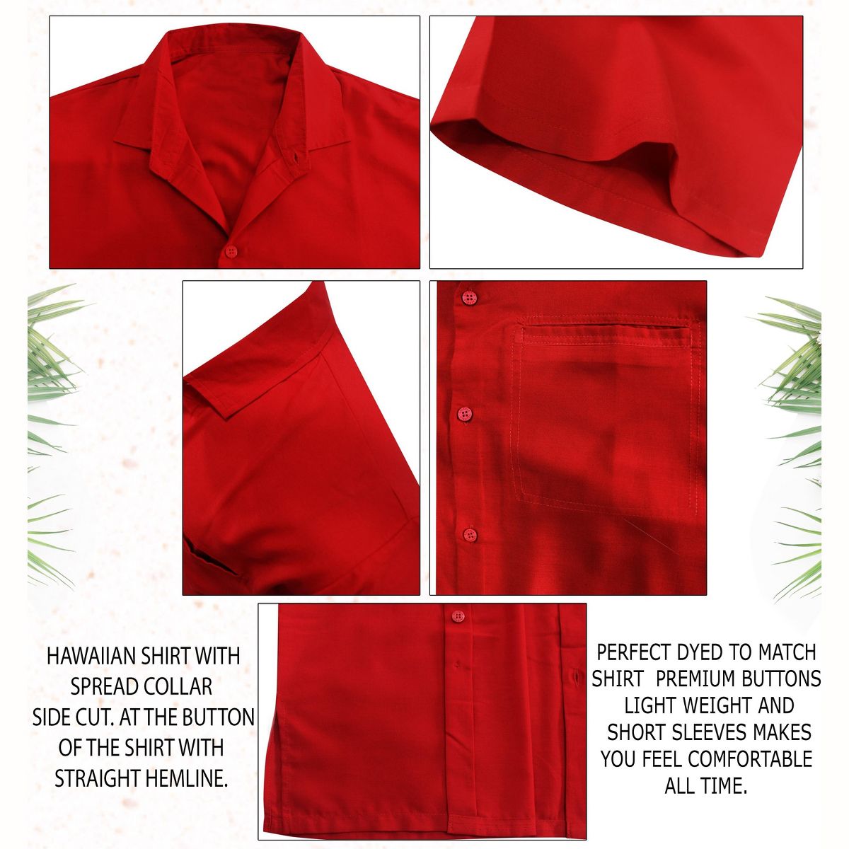HAPPY BAY Men's Short Sleeve Button Down Casual Collar Camp Summer Beach Shirts Business Dress Shirts Vacation Solid Shirts with Pocket 7XL Red Solid - thumbnail 6