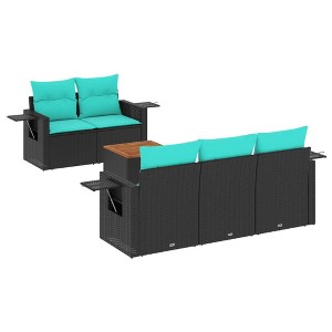 vidaXL 6 Piece Patio Sofa Set with Cushions - Black and Blue - 1 of 4